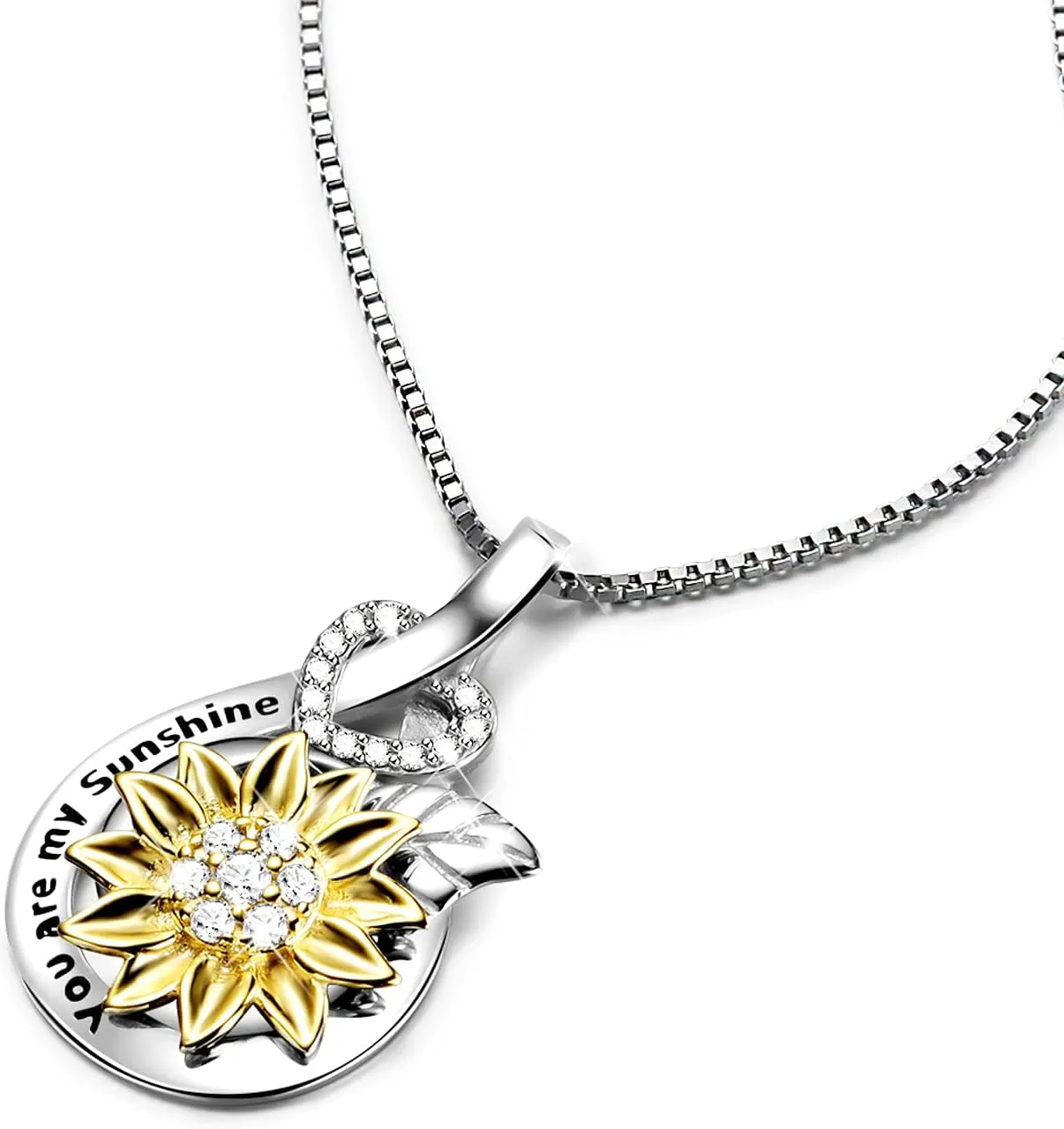 VANLAMS Sunflower Necklace for Women, Love Heart Pendant Necklace You Are My Sunshine Jewelry, Mothers Day Gifts Necklaces Gifts for Mom Wife Girlfriends Daughter
