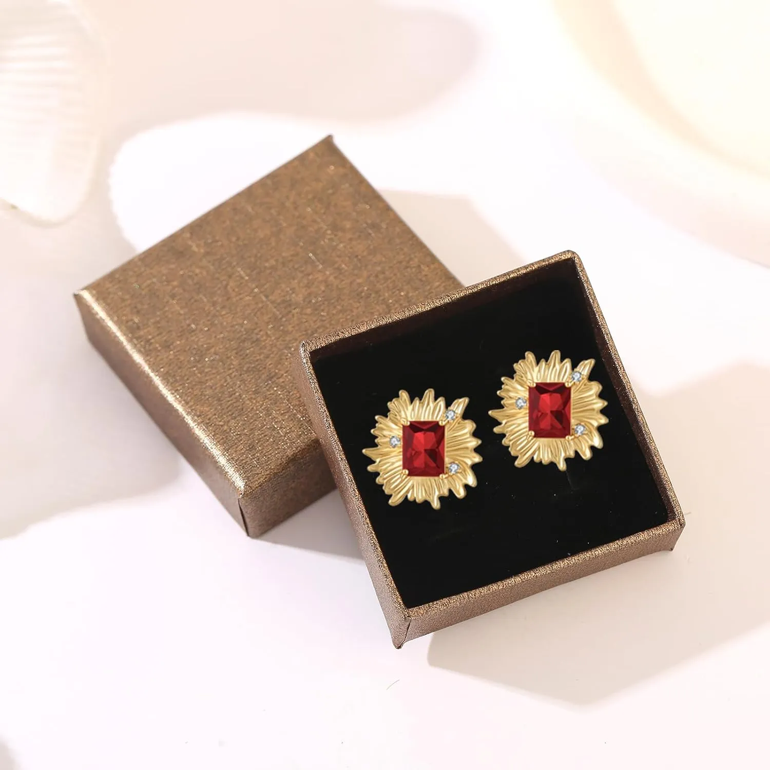 Vintage Chunky Gold Cubic Zirconia Statement Earrings Studs,Hypoallergenic Dainty Large 14k Gold CZ Stud Earrings for Women