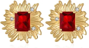 Vintage Chunky Gold Cubic Zirconia Statement Earrings Studs,Hypoallergenic Dainty Large 14k Gold CZ Stud Earrings for Women