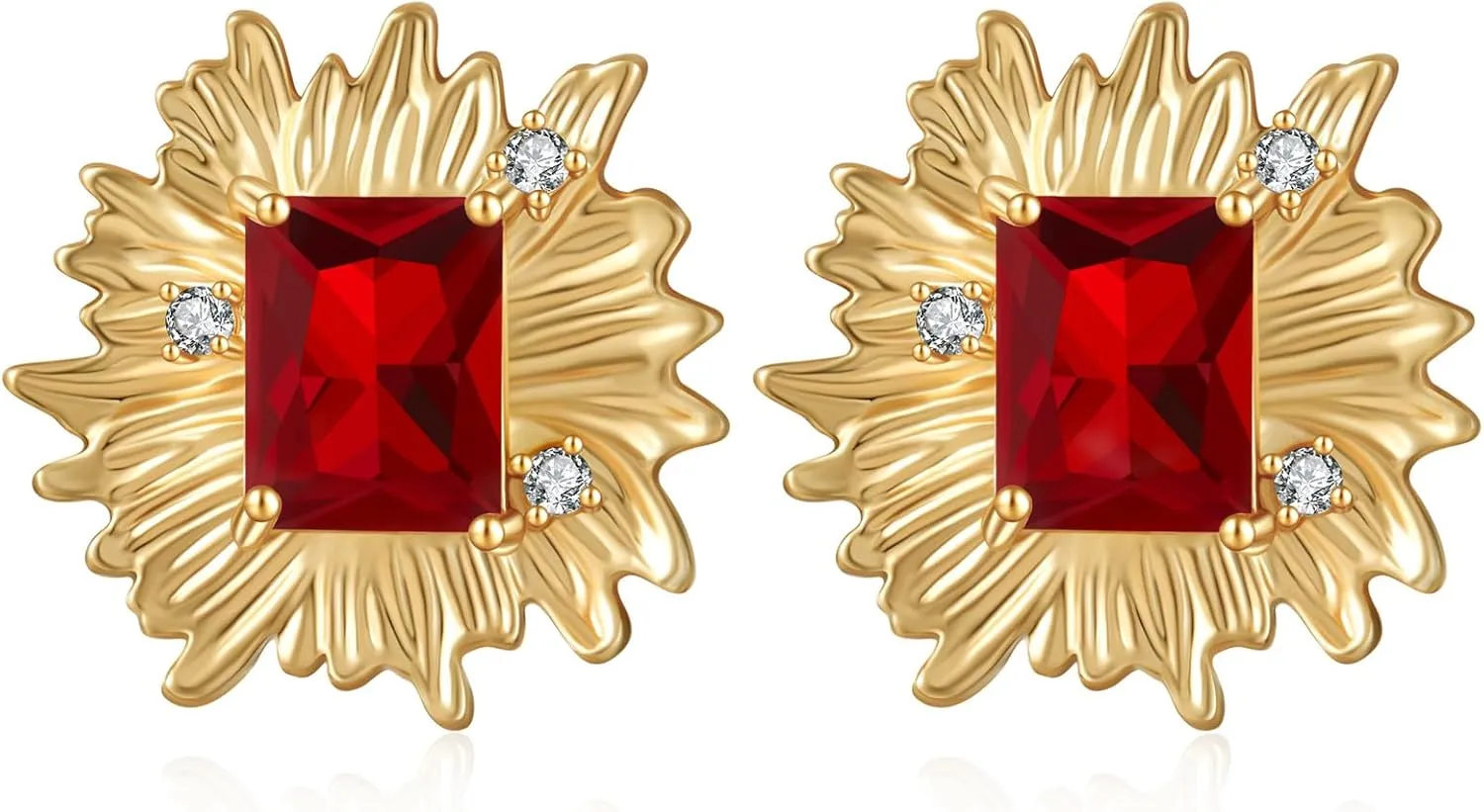 Vintage Chunky Gold Cubic Zirconia Statement Earrings Studs,Hypoallergenic Dainty Large 14k Gold CZ Stud Earrings for Women