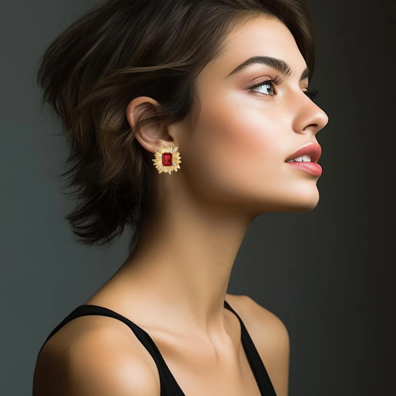 Vintage Chunky Gold Cubic Zirconia Statement Earrings Studs,Hypoallergenic Dainty Large 14k Gold CZ Stud Earrings for Women