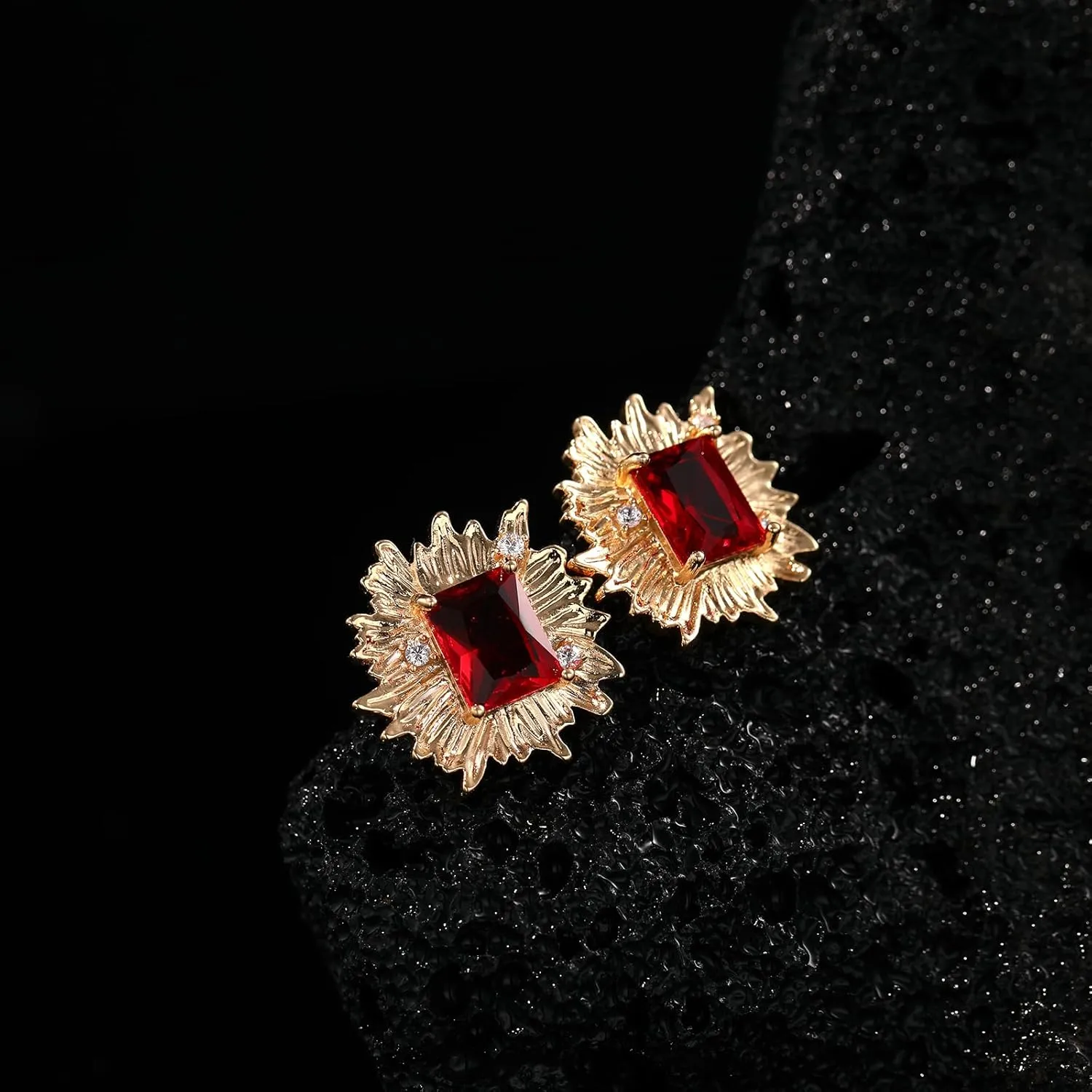 Vintage Chunky Gold Cubic Zirconia Statement Earrings Studs,Hypoallergenic Dainty Large 14k Gold CZ Stud Earrings for Women