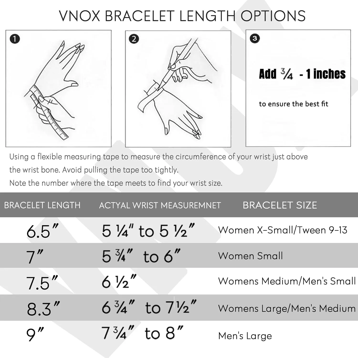 VNOX 2 Pcs Chain Bracelet for Men Women - Sturdy Stainless Steel Curb Width Cuban Link Chain Bracelet Set for Men Women,6.5/7/7.4/8.2/9 Inches