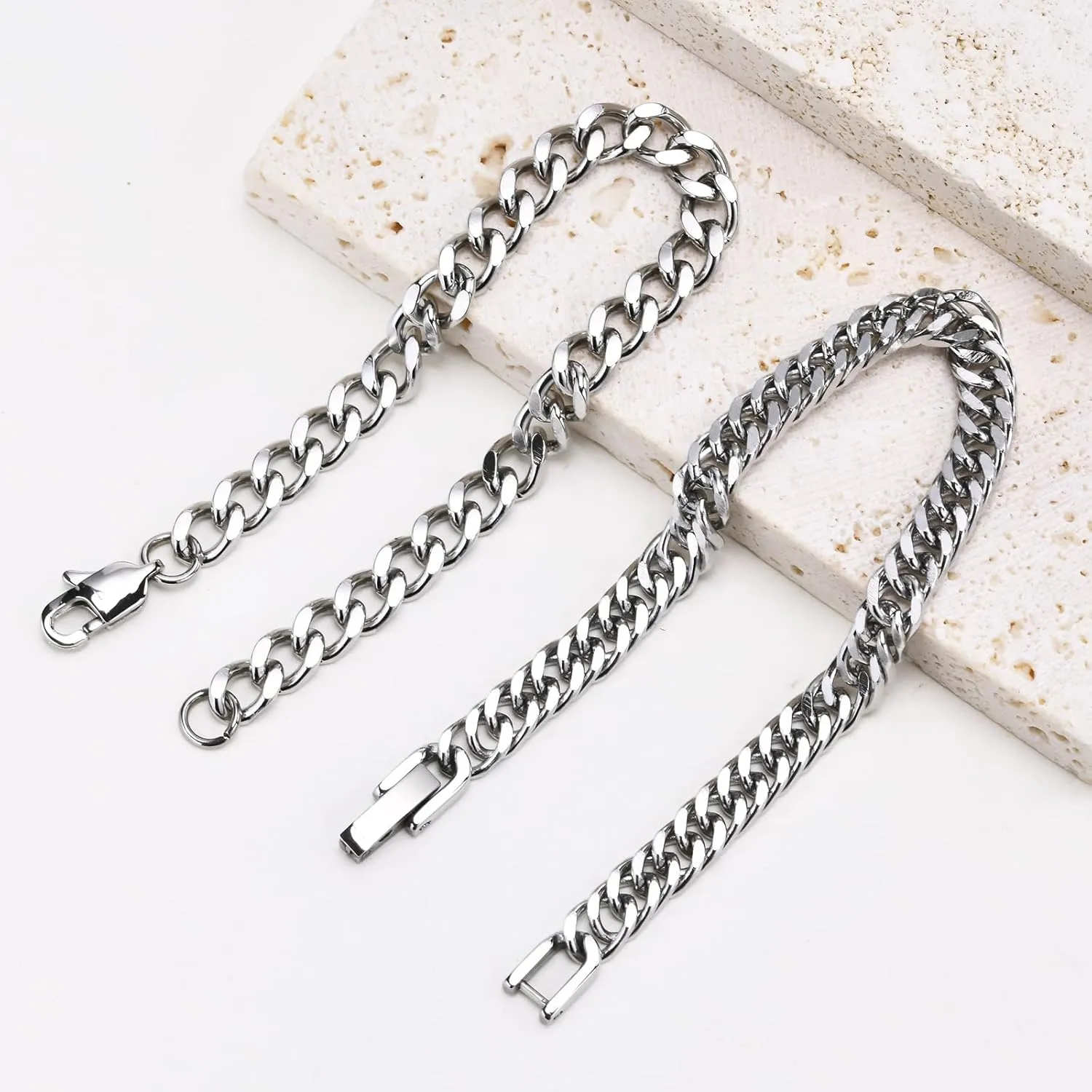 VNOX 2 Pcs Chain Bracelet for Men Women - Sturdy Stainless Steel Curb Width Cuban Link Chain Bracelet Set for Men Women,6.5/7/7.4/8.2/9 Inches