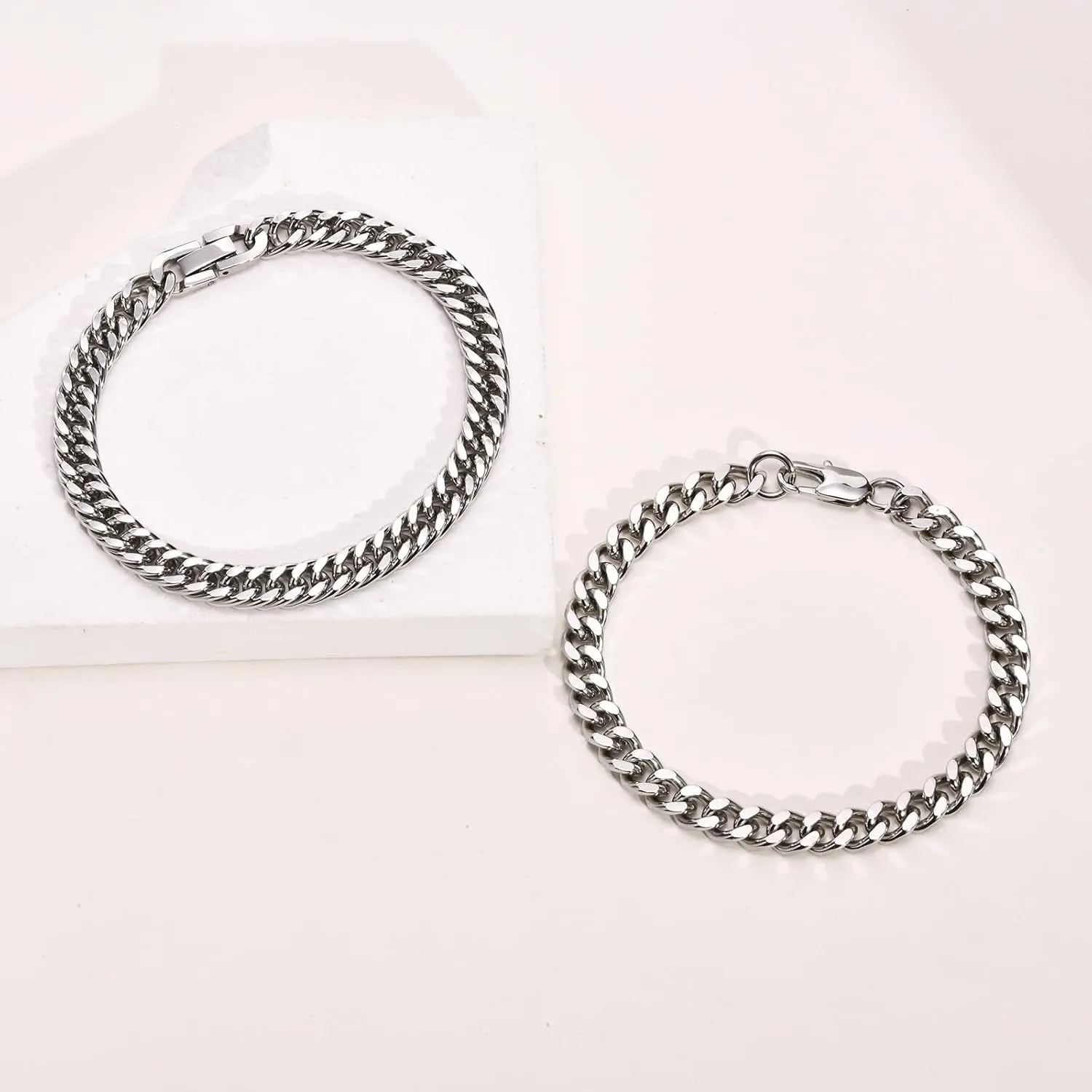 VNOX 2 Pcs Chain Bracelet for Men Women - Sturdy Stainless Steel Curb Width Cuban Link Chain Bracelet Set for Men Women,6.5/7/7.4/8.2/9 Inches