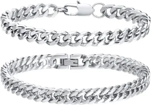 VNOX 2 Pcs Chain Bracelet for Men Women - Sturdy Stainless Steel Curb Width Cuban Link Chain Bracelet Set for Men Women,6.5/7/7.4/8.2/9 Inches