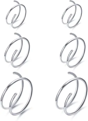 VOJO G23 Titanium Spiral Double Hoop Nose Rings 20G 6/8/10mm Hypoallergenic Thin Piercing Jewelry for Women Men