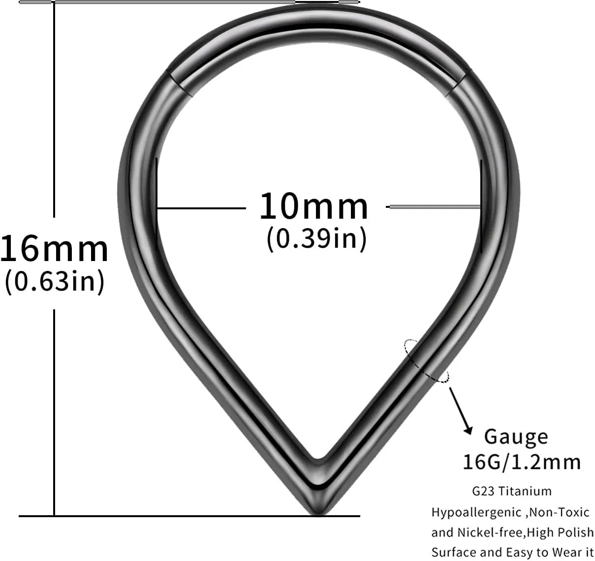 VOJO G23 Titanium Teardrop Septum Ring Daith Piercing Earrings Jewelry Tragus Helix Nose Rings for Women