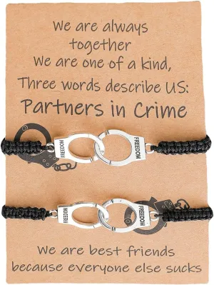 Vonluxy Best Friend Partners in Crime Necklaces for 2-BFF Friendship Necklace Handcuffs Gifts for Partner Women Teen Girls Best Friend