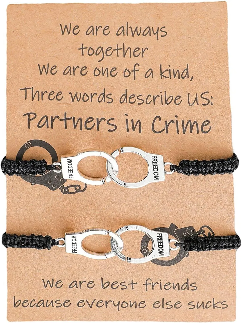 Vonluxy Best Friend Partners in Crime Necklaces for 2-BFF Friendship Necklace Handcuffs Gifts for Partner Women Teen Girls Best Friend