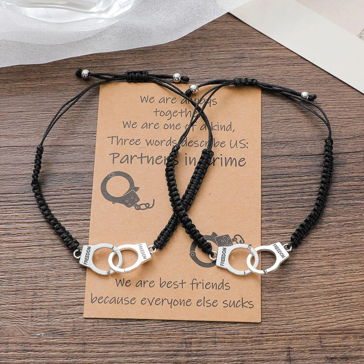 Vonluxy Best Friend Partners in Crime Necklaces for 2-BFF Friendship Necklace Handcuffs Gifts for Partner Women Teen Girls Best Friend