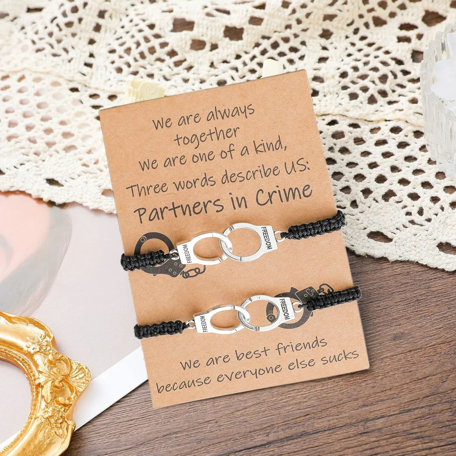Vonluxy Best Friend Partners in Crime Necklaces for 2-BFF Friendship Necklace Handcuffs Gifts for Partner Women Teen Girls Best Friend