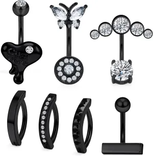 Vsnnsns 14G Clicker Belly Button Ring 316L Stainless Surgical Steel Reverse Belly Button Piercing Diamond CZ Belly Rings Heart Belly Button Ring Navel Rings Piercing Jewelry for Women Men