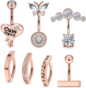 Vsnnsns 14G Clicker Belly Button Ring 316L Stainless Surgical Steel Reverse Belly Button Piercing Diamond CZ Belly Rings Heart Belly Button Ring Navel Rings Piercing Jewelry for Women Men