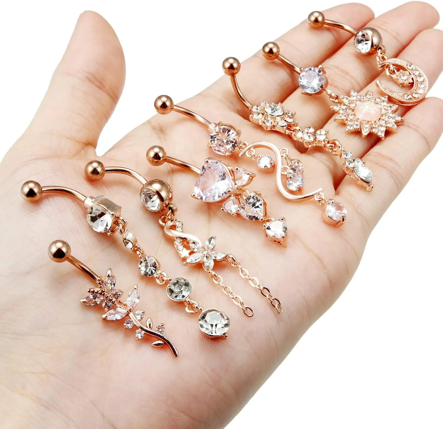 Vsnnsns 14G Dangle Belly Button Ring Piercing Jewelry 316L Stainless Surgical Steel Navel Rings Cubic Zirconia Heart Flower CZ Dangling Belly Button Ring Piercing Jewelry for Women 14 Gauge