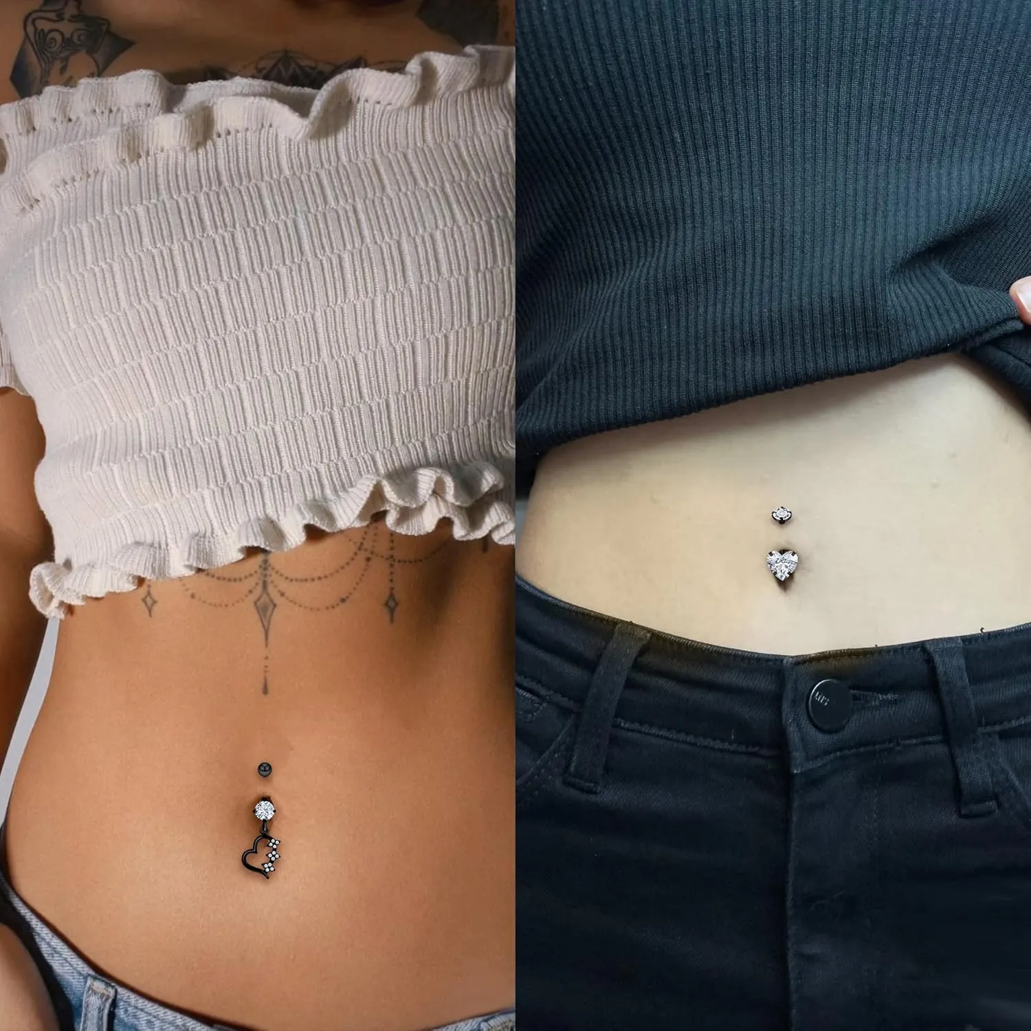 Vsnnsns 14G Dangle Belly Button Ring Piercing Jewelry 316L Stainless Surgical Steel Navel Rings Cubic Zirconia Heart Flower CZ Dangling Belly Button Ring Piercing Jewelry for Women 14 Gauge
