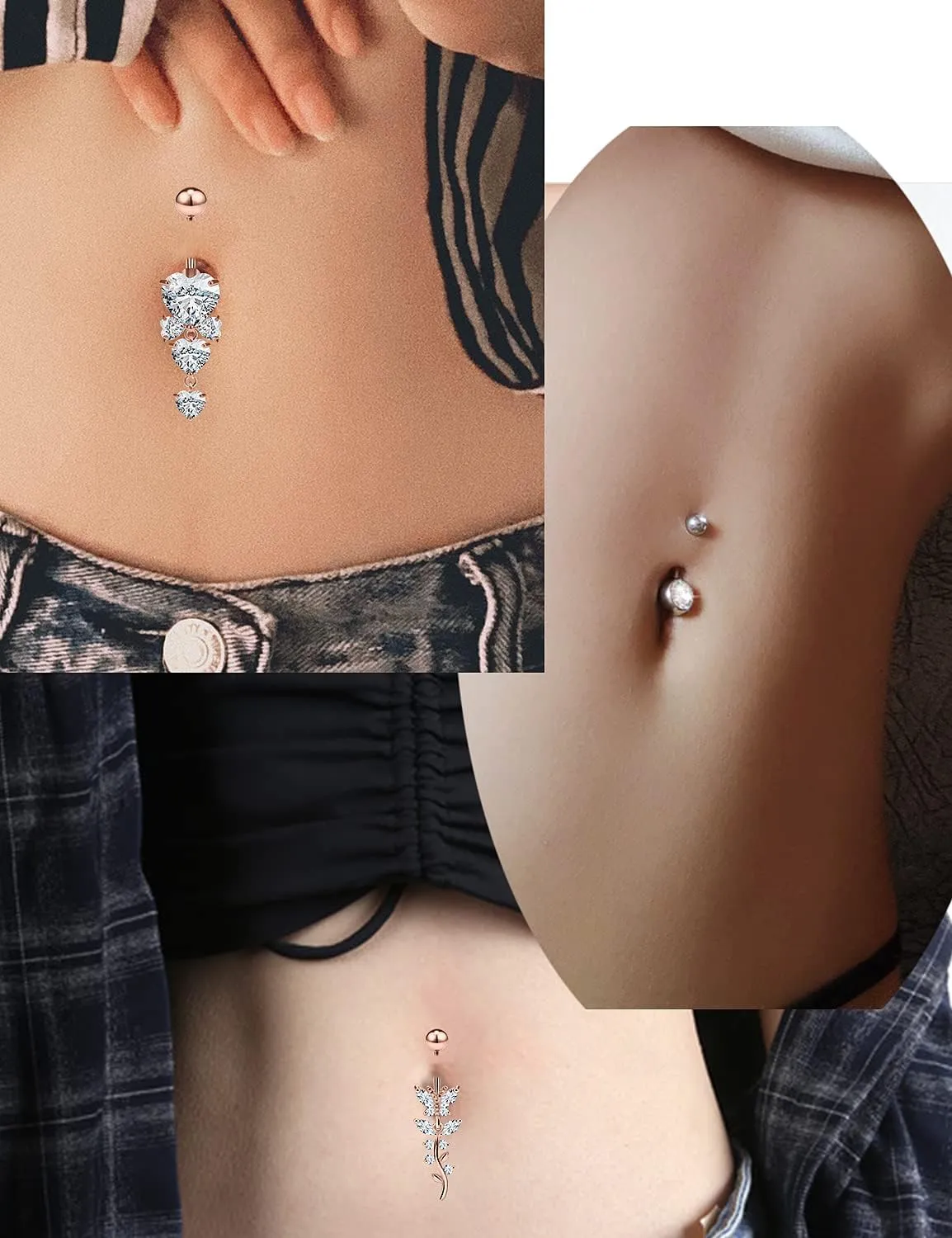 Vsnnsns 14G Dangle Belly Button Ring Piercing Jewelry 316L Stainless Surgical Steel Navel Rings Cubic Zirconia Heart Flower CZ Dangling Belly Button Ring Piercing Jewelry for Women 14 Gauge