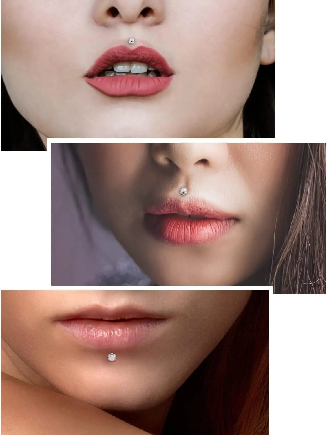 Vsnnsns 16G Lip Rings Stainless Steel Tragus Helix Conch Piercing Jewelry Snake Bite Piercing Monroe Lip Rings Labret Medusa Cartilage Lobe Earrings Studs Piercing Jewelry 6MM 8MM 10MM Silver 18PCS