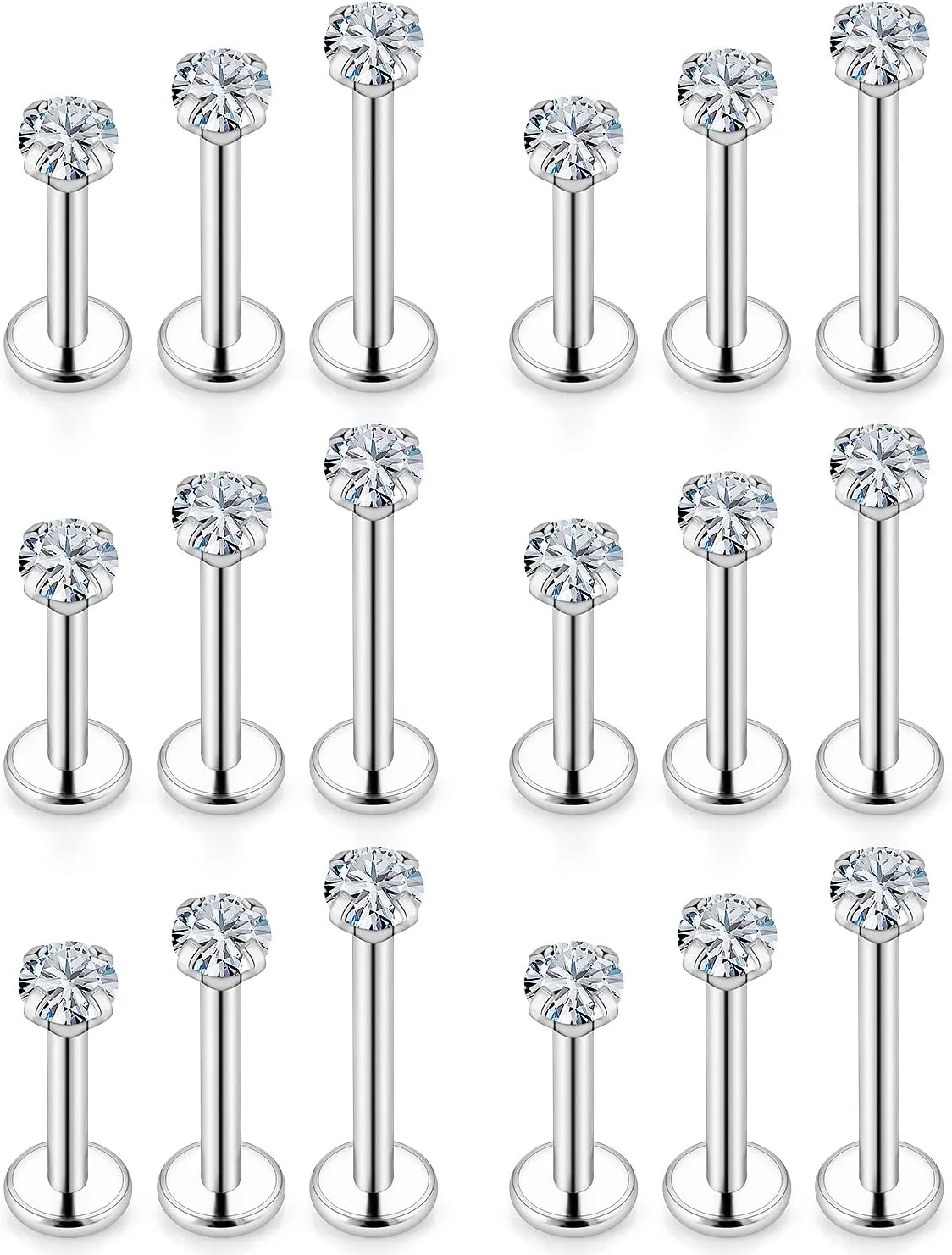 Vsnnsns 16G Lip Rings Stainless Steel Tragus Helix Conch Piercing Jewelry Snake Bite Piercing Monroe Lip Rings Labret Medusa Cartilage Lobe Earrings Studs Piercing Jewelry 6MM 8MM 10MM Silver 18PCS