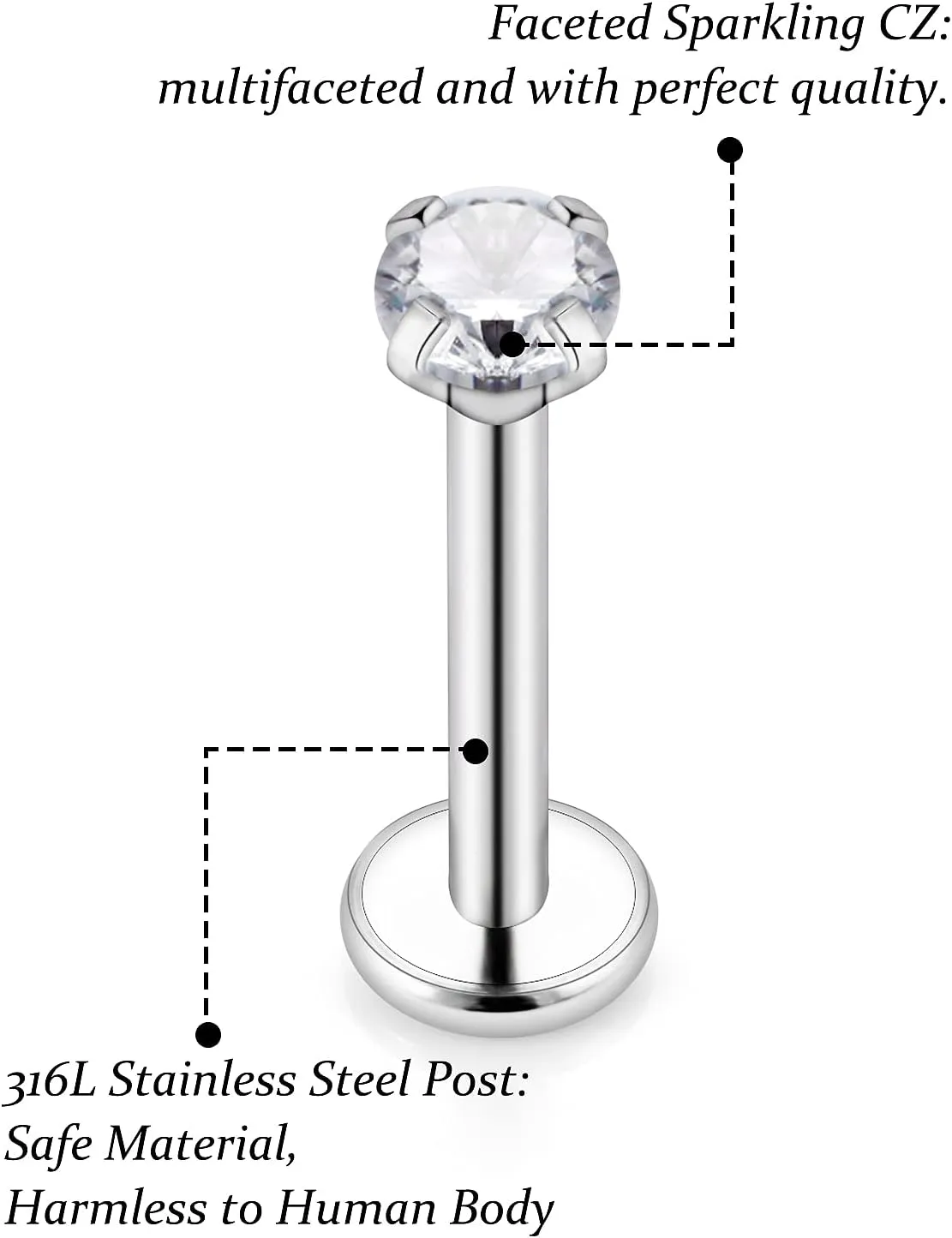 Vsnnsns 16G Lip Rings Stainless Steel Tragus Helix Conch Piercing Jewelry Snake Bite Piercing Monroe Lip Rings Labret Medusa Cartilage Lobe Earrings Studs Piercing Jewelry 6MM 8MM 10MM Silver