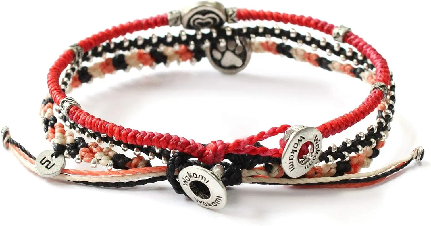 Wakami New World Handmade Boho Friendship Bracelets Set of 3 | Braided Indie Bracelets for Women and Men | Handmade by Artisans, Waterproof Waxed Thread, Glass Beads, Sliding and Button Closure