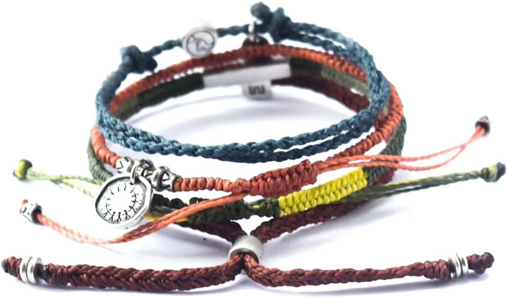 Wakami New World Handmade Boho Friendship Bracelets Set of 3 | Braided Indie Bracelets for Women and Men | Handmade by Artisans, Waterproof Waxed Thread, Glass Beads, Sliding and Button Closure
