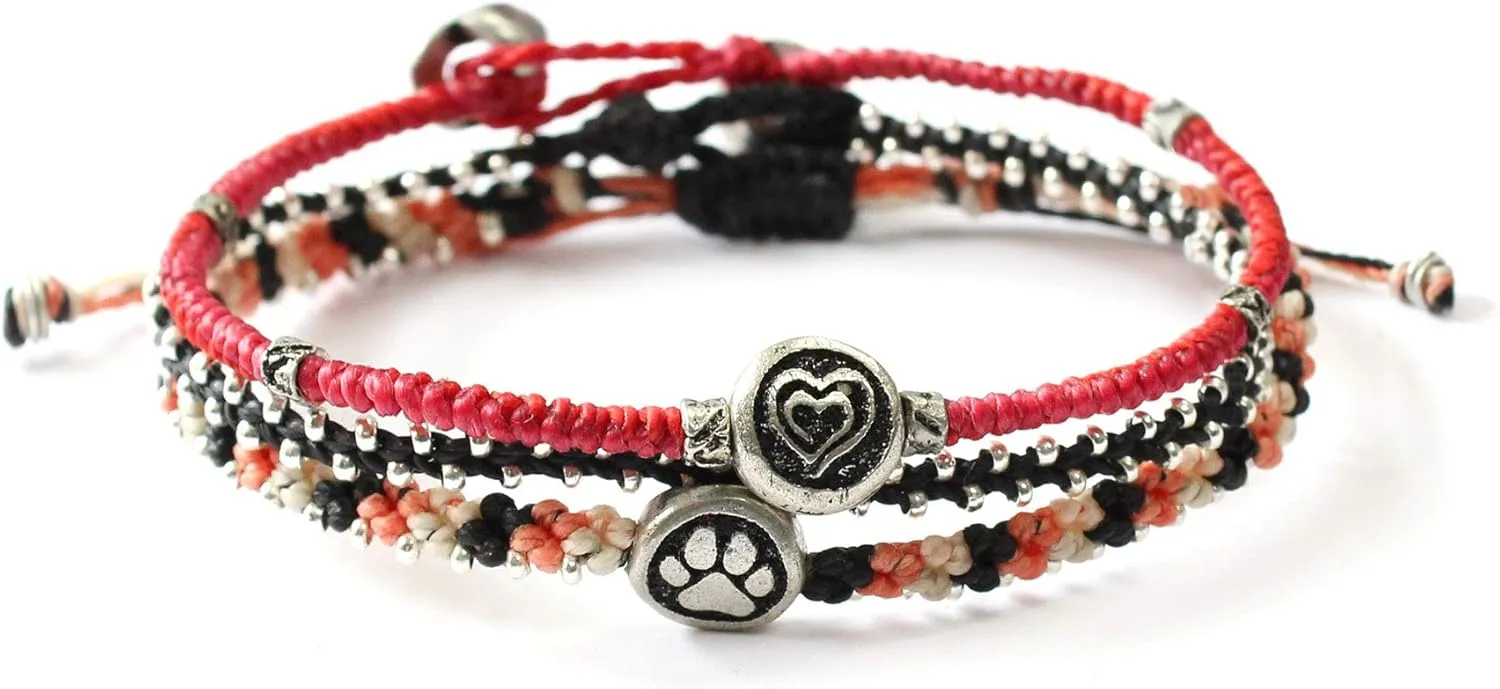 Wakami New World Handmade Boho Friendship Bracelets Set of 3 | Braided Indie Bracelets for Women and Men | Handmade by Artisans, Waterproof Waxed Thread, Glass Beads, Sliding and Button Closure