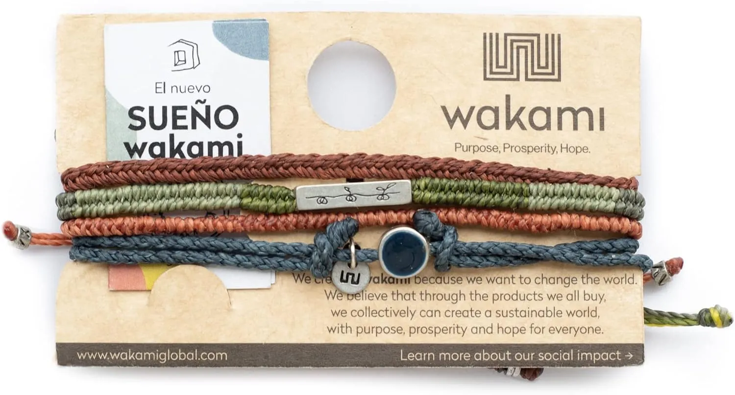 Wakami New World Handmade Boho Friendship Bracelets Set of 3 | Braided Indie Bracelets for Women and Men | Handmade by Artisans, Waterproof Waxed Thread, Glass Beads, Sliding and Button Closure