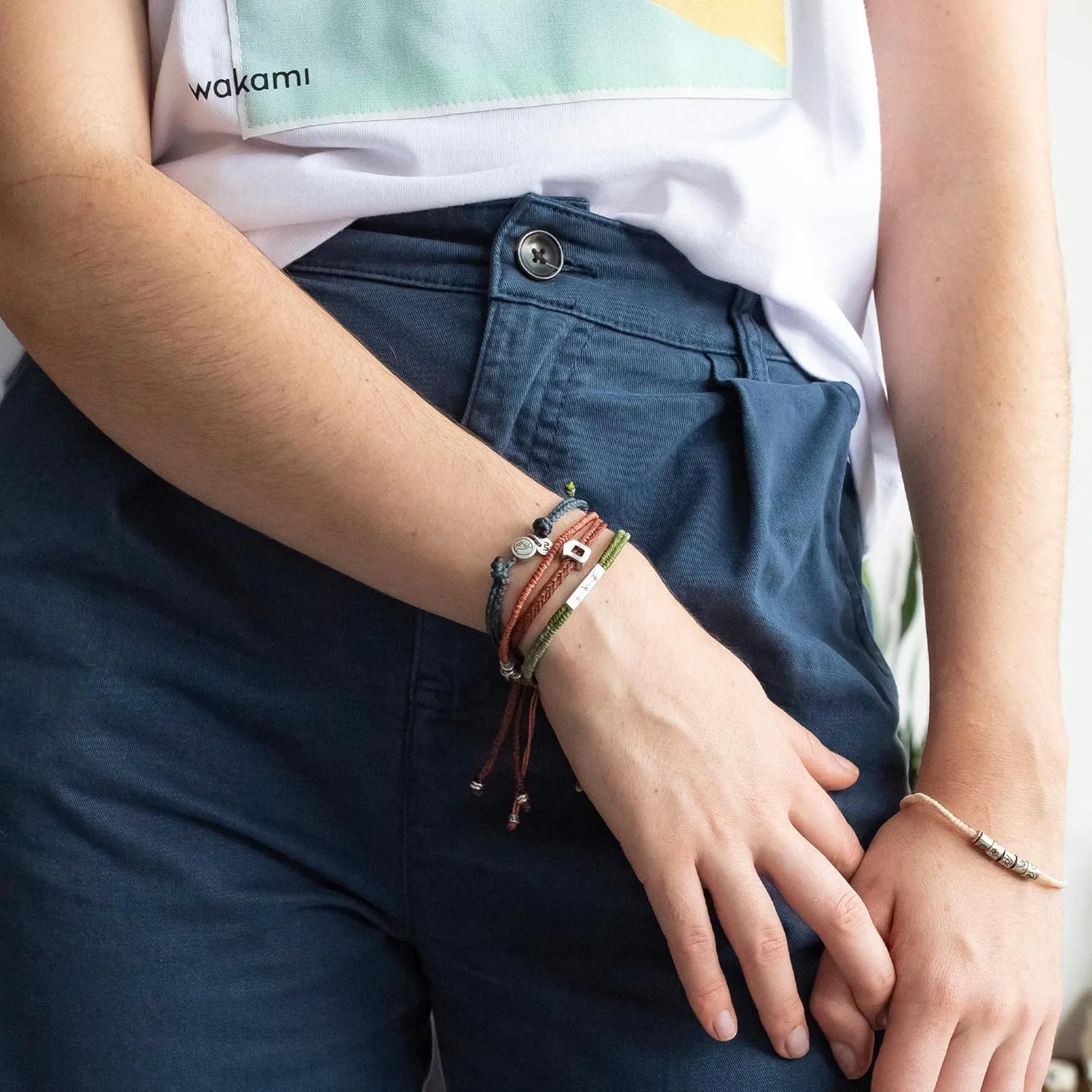 Wakami New World Handmade Boho Friendship Bracelets Set of 3 | Braided Indie Bracelets for Women and Men | Handmade by Artisans, Waterproof Waxed Thread, Glass Beads, Sliding and Button Closure