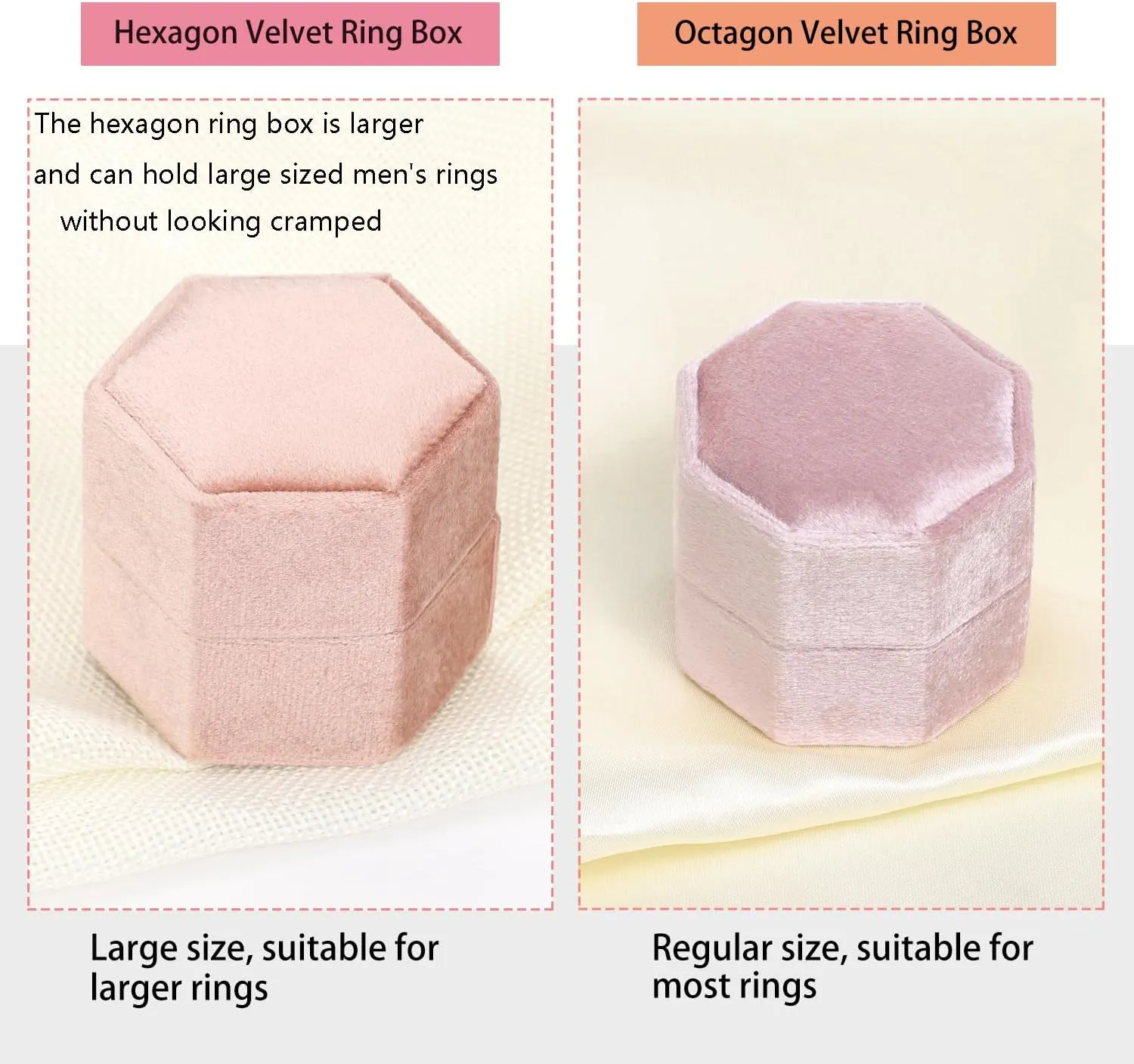 WantGor Velvet Jewelry Ring Box, 3 Slots Hexagon Ring Gift Box Vintage Ring Display Holder Case for Wedding Ceremony Proposal Engagement (Burgundy, 3 Slots)