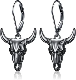 Western Cow Set 925 Sterling Silver Turquoise Cow Skull Earrings/Choker Necklace Cowgirl Boot Dangle Earrings Cowgirl Cowboy Jewelry Set Bohemian Jewelry Gift for Women Men