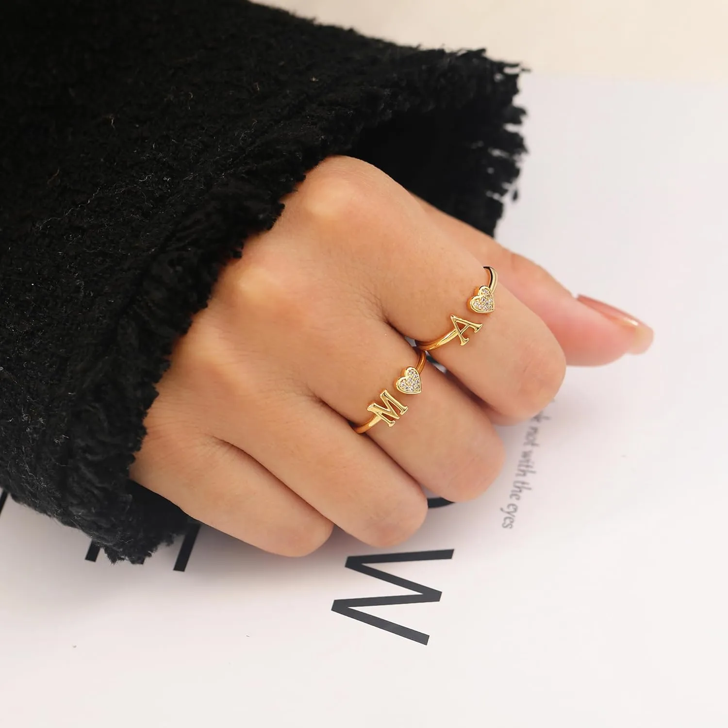 WFYOU Heart Initial Ring for Women Silver Rose Gold Plated Heart Capital Letter Initial Ring Stackable Rings for Women Adjustable Alphabet Letter Rings Jewelry Gifts