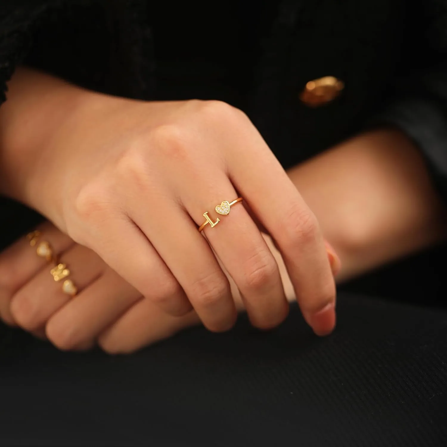 WFYOU Heart Initial Ring for Women Silver Rose Gold Plated Heart Capital Letter Initial Ring Stackable Rings for Women Adjustable Alphabet Letter Rings Jewelry Gifts