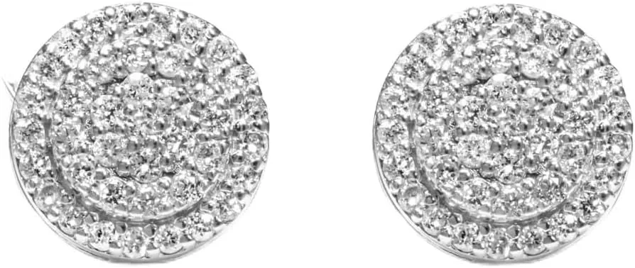 White Gold Plated 925 Sterling Silver Flower Cluster Honey Comb Set Hip Hop Iced 5A Cz Hypoallergenic Trendy Round Stud Screw Back Circle Earrings.