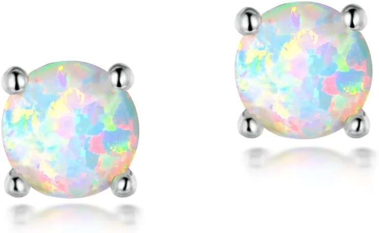 White Gold Plated Flower Opal Stud Earrings Hypoallergenic Jewelry Gift for Women
