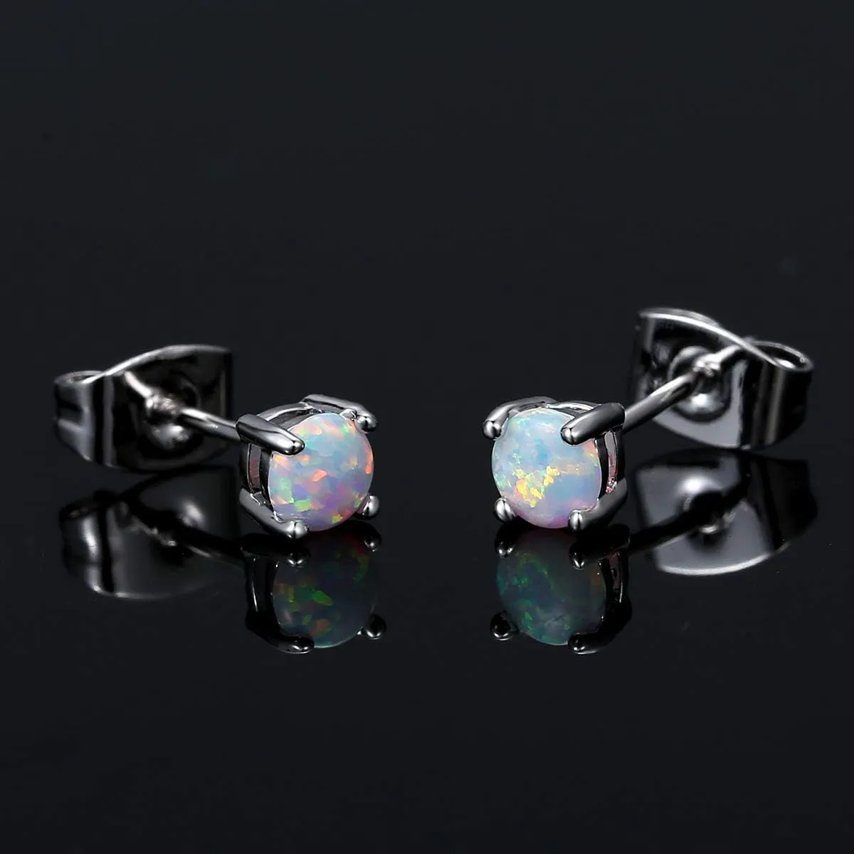 White Gold Plated Flower Opal Stud Earrings Hypoallergenic Jewelry Gift for Women