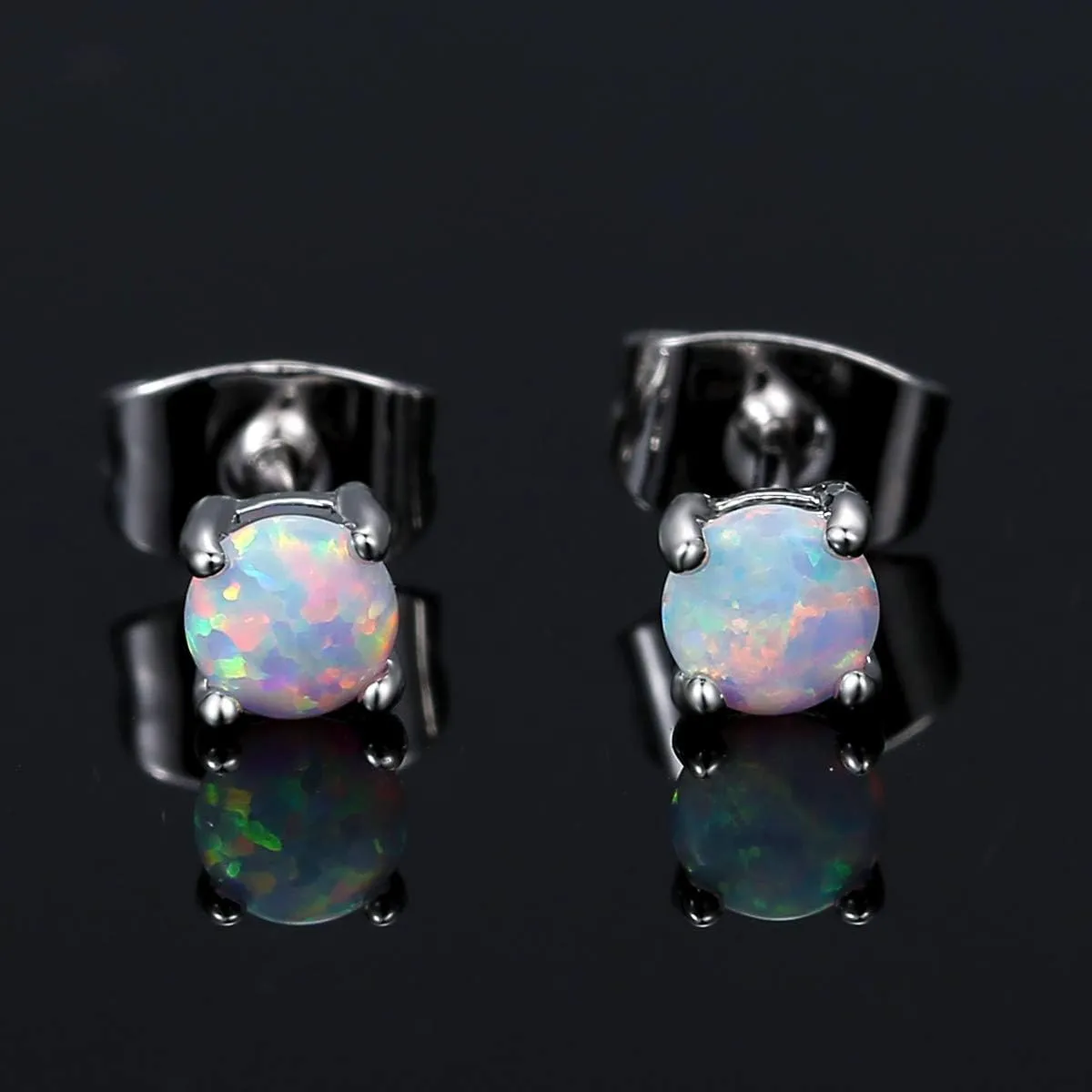 White Gold Plated Flower Opal Stud Earrings Hypoallergenic Jewelry Gift for Women