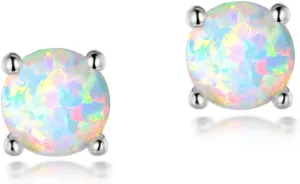 White Gold Plated Flower Opal Stud Earrings Hypoallergenic Jewelry Gift for Women