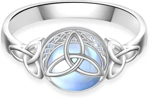 Witches Knot Ring Celtic Rings for Women Nudo De Bruja Plata 925 Original Witchy Jewelry Moonstone Sterling Silver Nudo De Brujas Amuleto Proteccion Wiccan Gifts Celtic Irish Jewelry