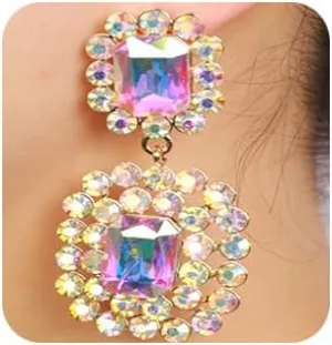Women Bohemian Geometry Rhinestone Dangle Drop Earrings Rectangle Crystal Rhinestone Statement Earrings Vintage Rhinestone Chandelier Earrings for Women