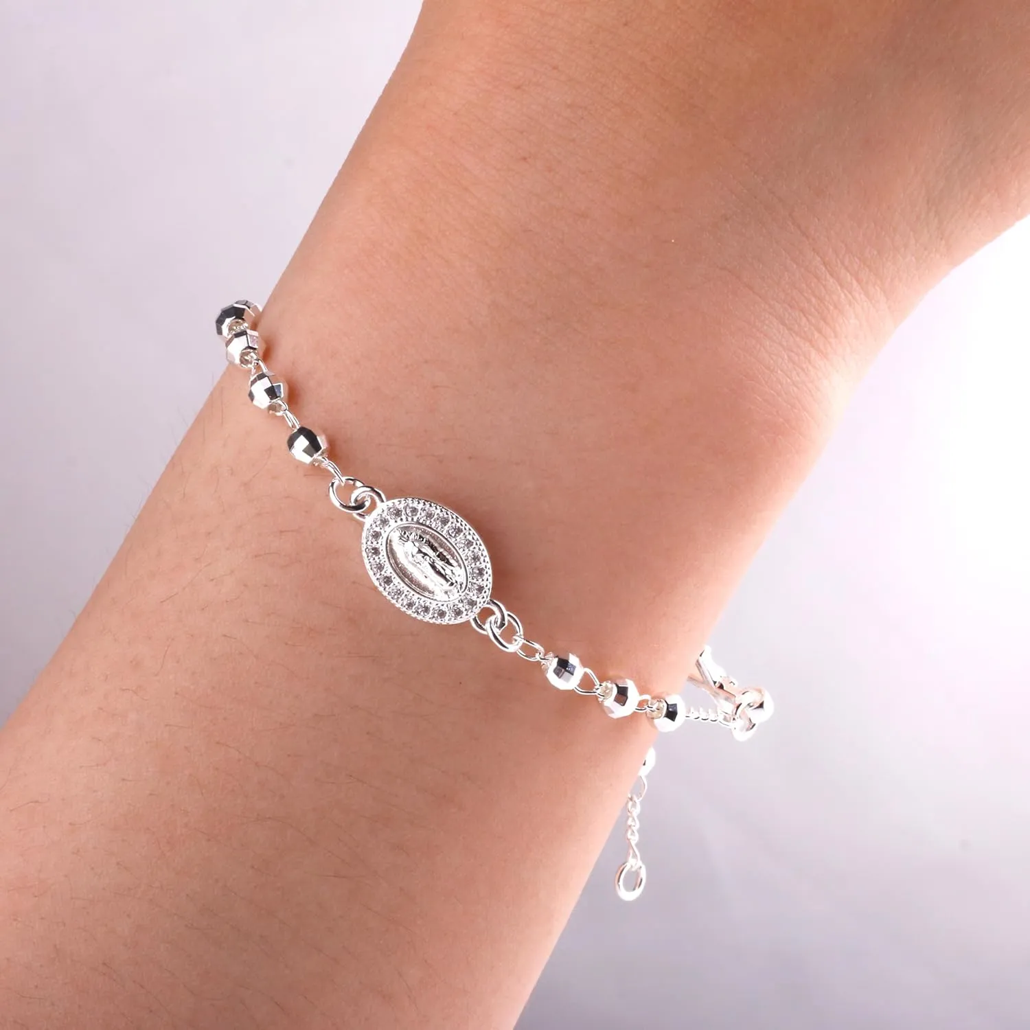 Women Link Bracelets Gold Plated Crucifix Rosary Bead Rose Chain Bracelet