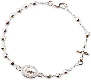 Women Link Bracelets Gold Plated Crucifix Rosary Bead Rose Chain Bracelet