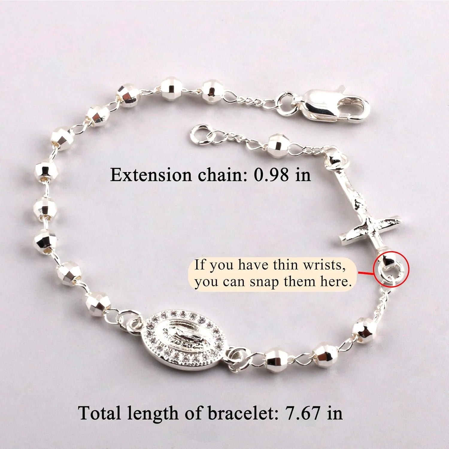Women Link Bracelets Gold Plated Crucifix Rosary Bead Rose Chain Bracelet