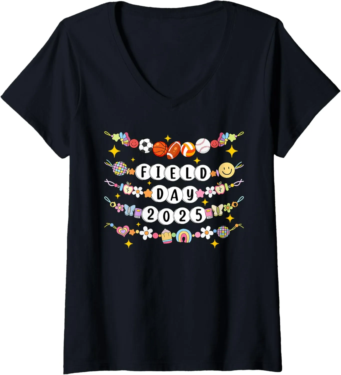 Womens Field Day 2025 Friendship Bracelets Let The Games Begin Kids V-Neck T-Shirt