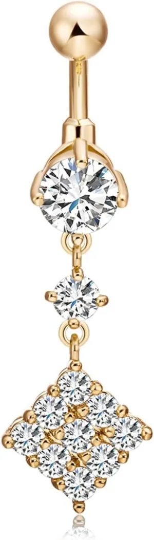 Wycian Small Belly Button Ring, Belly Ring Gold Cubic Zirconia Surgical Steel Rhombus 4.28G for Women Girls Body Piercing Jewelry