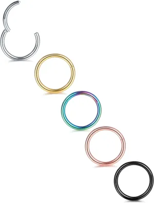Xpircn Nose Rings 20G 18G 16G 14G Lip Septum Rings 316L Surgical Steel Tragus Daith Cartilage Earrings for Women Nose Ring Hoop Hinged Segment Ring Nose Piercing Jewelry