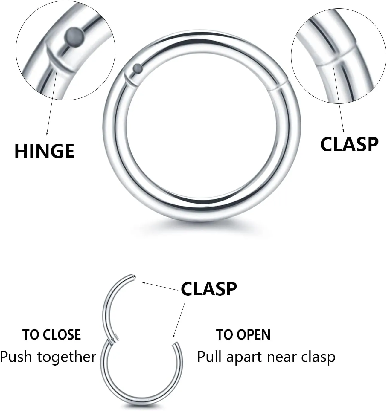 Xpircn Nose Rings 20G 18G 16G 14G Lip Septum Rings 316L Surgical Steel Tragus Daith Cartilage Earrings for Women Nose Ring Hoop Hinged Segment Ring Nose Piercing Jewelry