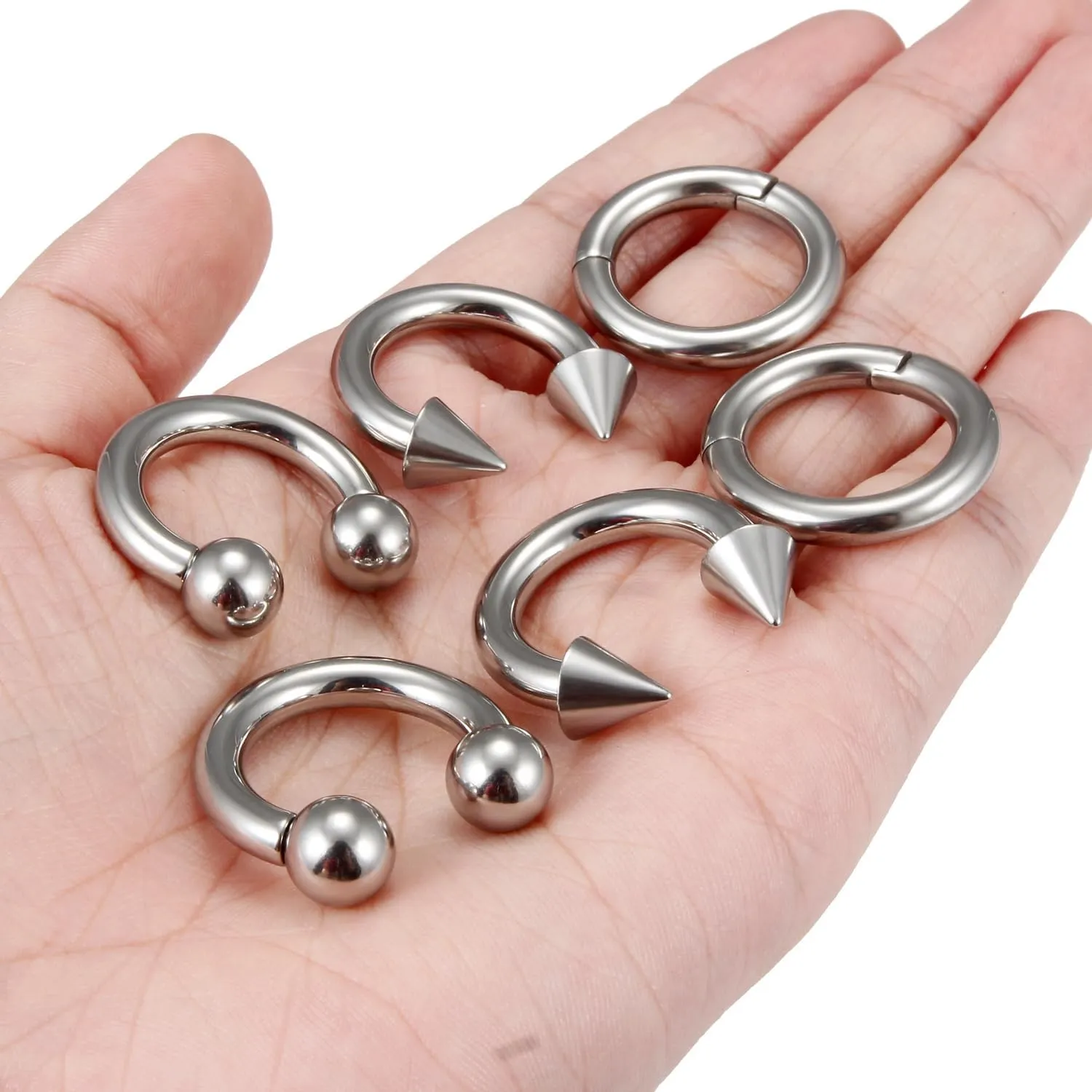 Yaalozei 10G 8G 6G Septum Rings Hinged Ear Gauges Clicker Silver 316L Surgical Steel Heavy Horseshoes Gauges Tunnels Ear Lobe Earrings stretching kit 12mm 14mm 16mm