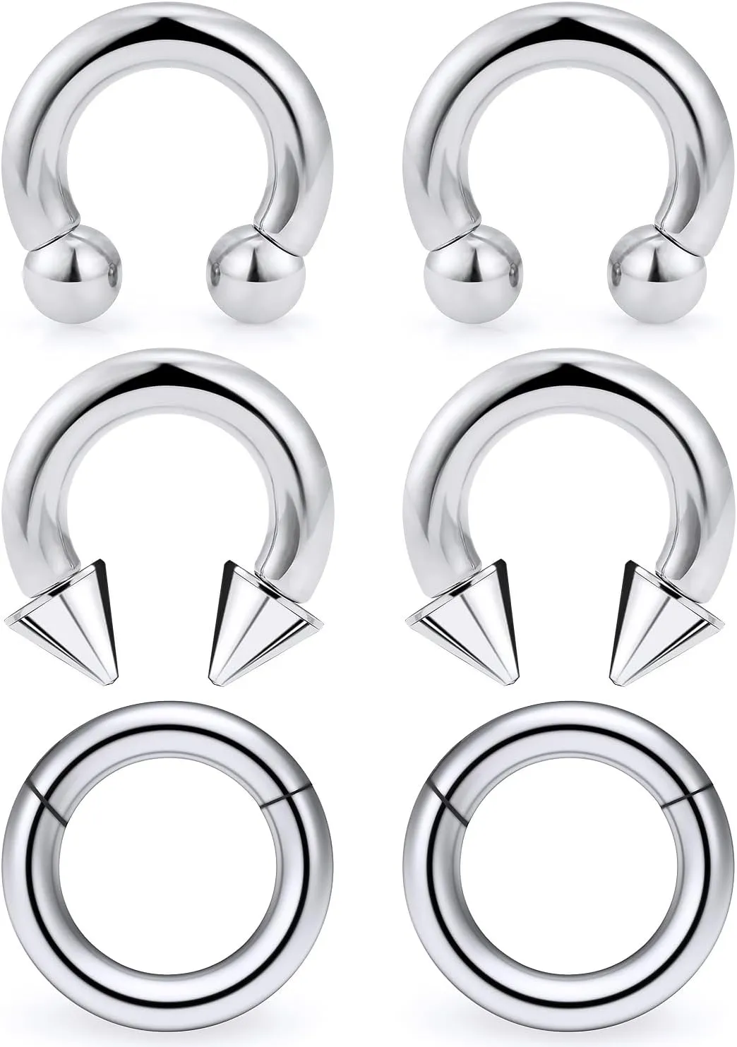 Yaalozei 10G 8G 6G Septum Rings Hinged Ear Gauges Clicker Silver 316L Surgical Steel Heavy Horseshoes Gauges Tunnels Ear Lobe Earrings stretching kit 12mm 14mm 16mm