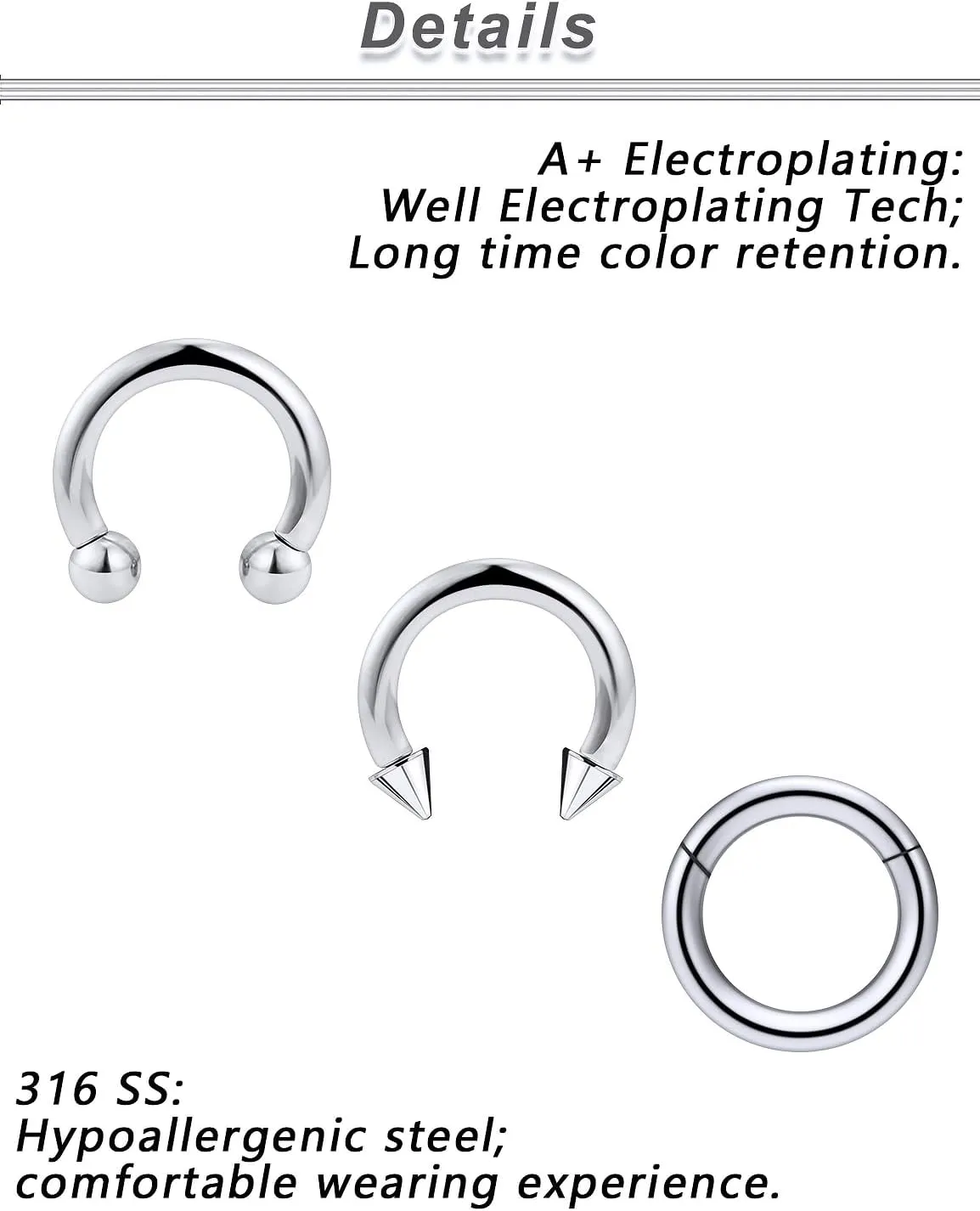 Yaalozei 10G 8G 6G Septum Rings Hinged Ear Gauges Clicker Silver 316L Surgical Steel Heavy Horseshoes Gauges Tunnels Ear Lobe Earrings stretching kit 12mm 14mm 16mm